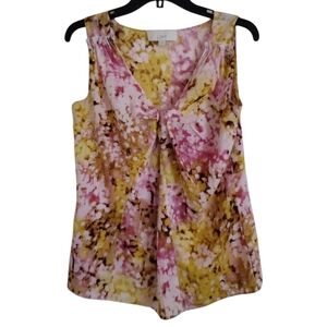 Loft pink yellow sleeveless top with asymmetrical draping bow size small